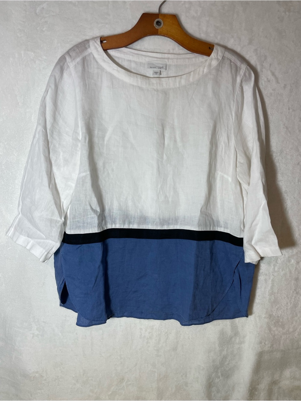 J. Jill White & Blue Colorblock Linen-Blend Tunic with Black Trim